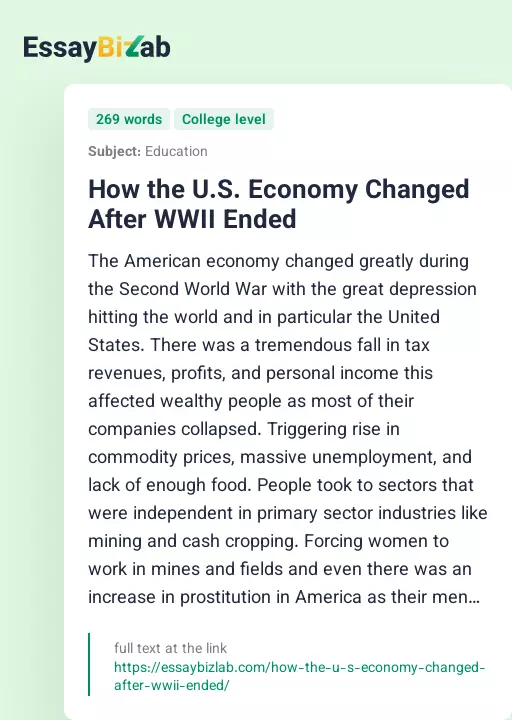 How the U.S. Economy Changed After WWII Ended - Essay Preview
