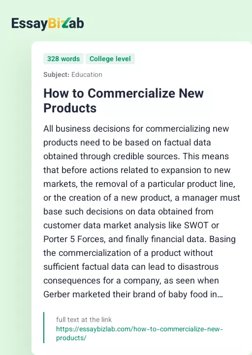 How to Commercialize New Products - Essay Preview