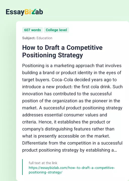 How to Draft a Competitive Positioning Strategy - Essay Preview