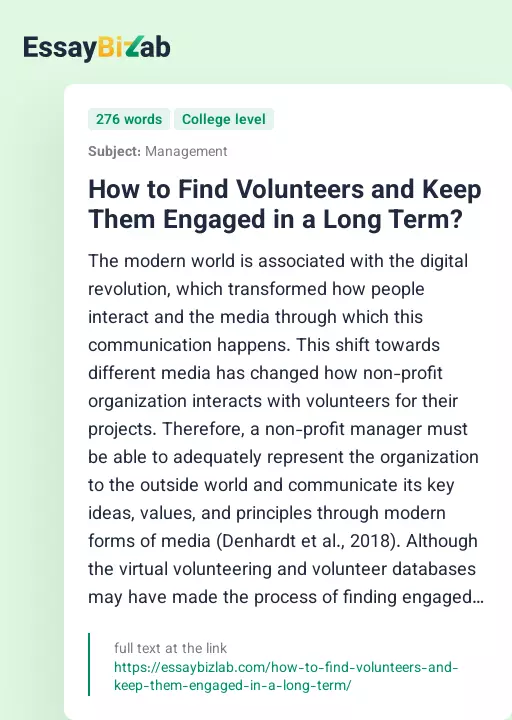 How to Find Volunteers and Keep Them Engaged in a Long Term? - Essay Preview