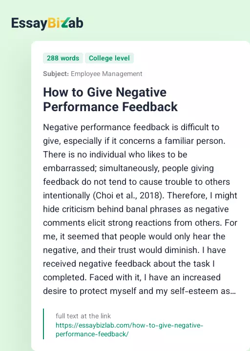 How to Give Negative Performance Feedback - Essay Preview