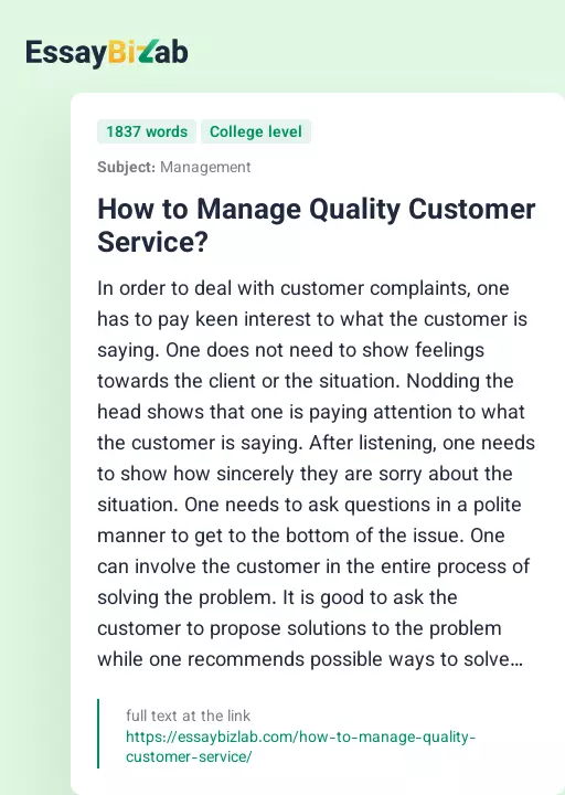 How to Manage Quality Customer Service? - Essay Preview