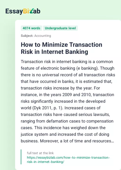 How to Minimize Transaction Risk in Internet Banking - Essay Preview
