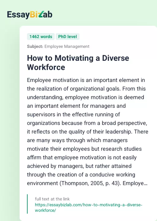 How to Motivating a Diverse Workforce - Essay Preview