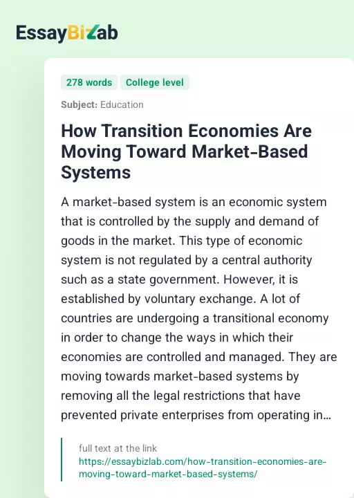 How Transition Economies Are Moving Toward Market-Based Systems - Essay Preview