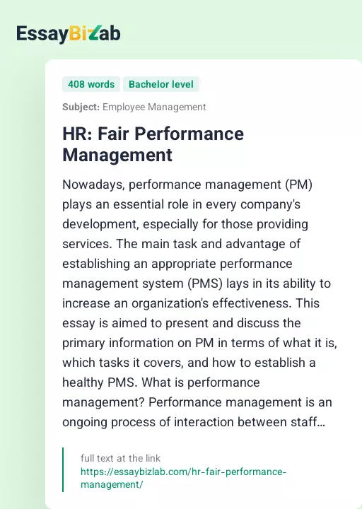 HR: Fair Performance Management - Essay Preview