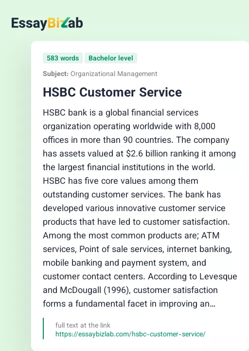 HSBC Customer Service - Essay Preview