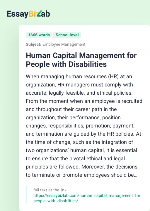 Human Capital Management for People with Disabilities - Essay Preview