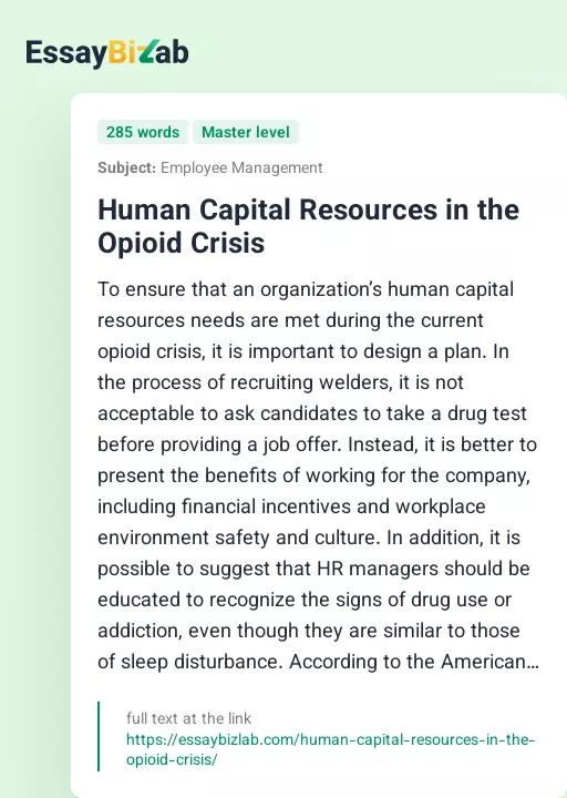 Human Capital Resources in the Opioid Crisis - Essay Preview