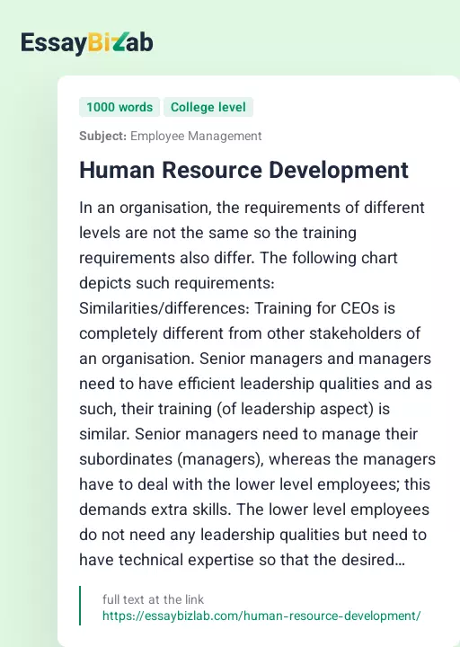 Human Resource Development - Essay Preview