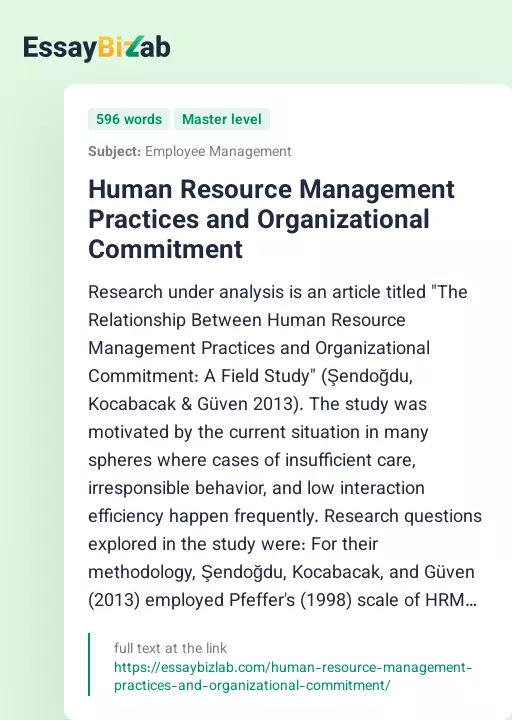 Human Resource Management Practices and Organizational Commitment - Essay Preview