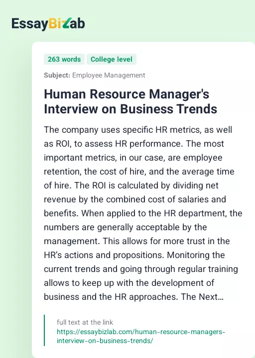Human Resource Manager's Interview on Business Trends - Essay Preview