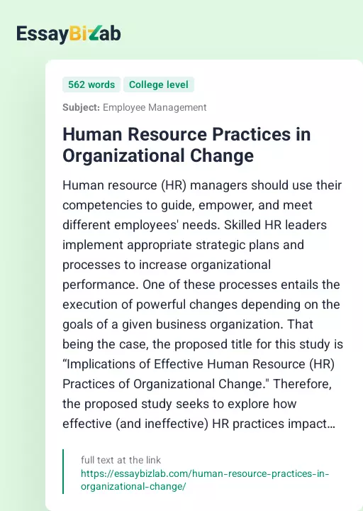 Human Resource Practices in Organizational Change - Essay Preview