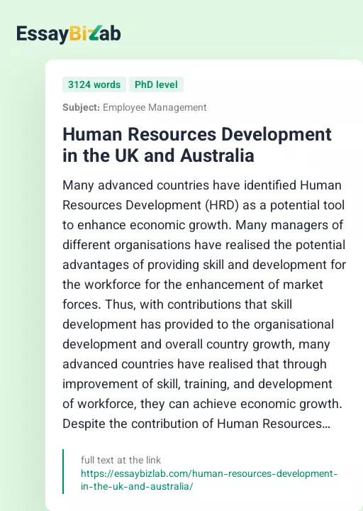 Human Resources Development in the UK and Australia - Essay Preview