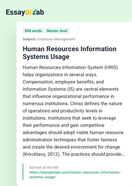 Human Resources Information Systems Usage - Essay Preview