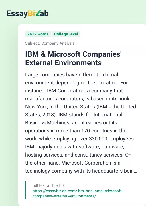 IBM & Microsoft Companies' External Environments - Essay Preview