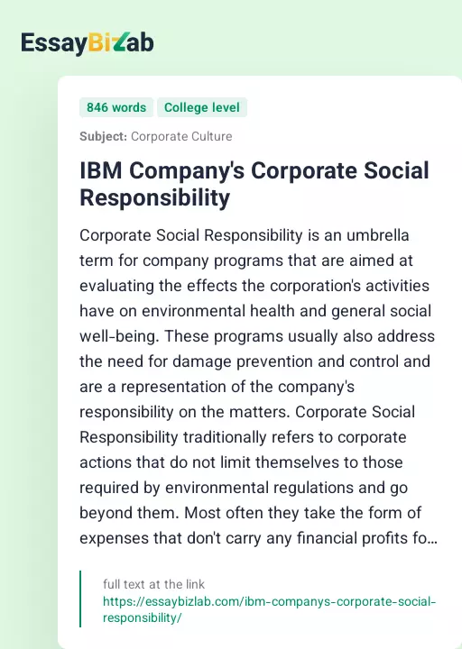 IBM Company's Corporate Social Responsibility - Essay Preview