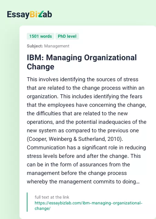 IBM: Managing Organizational Change - Essay Preview