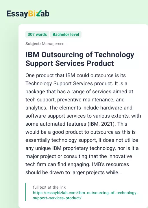IBM Outsourcing of Technology Support Services Product - Essay Preview