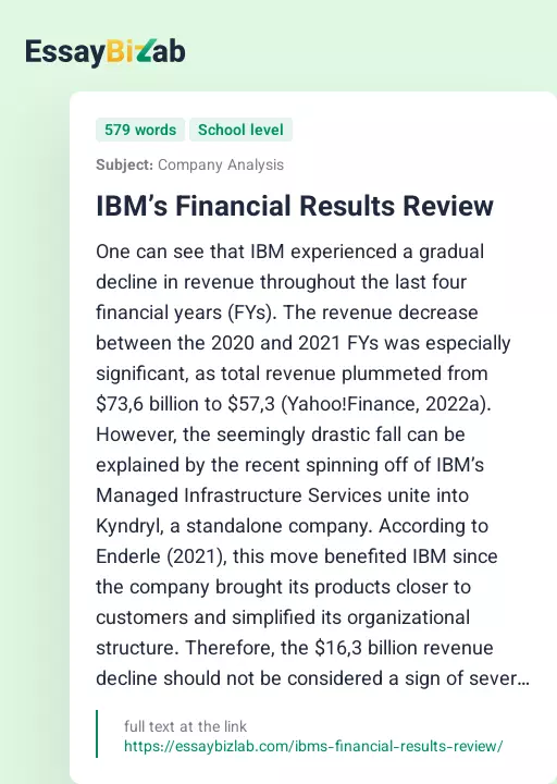 IBM’s Financial Results Review - Essay Preview