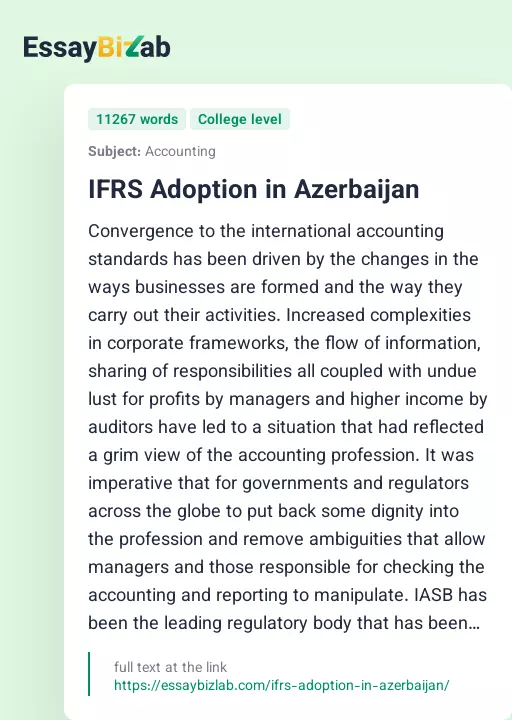 IFRS Adoption in Azerbaijan - Essay Preview