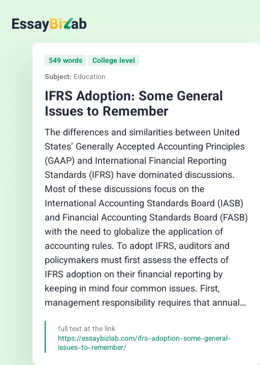 IFRS Adoption: Some General Issues to Remember - Essay Preview