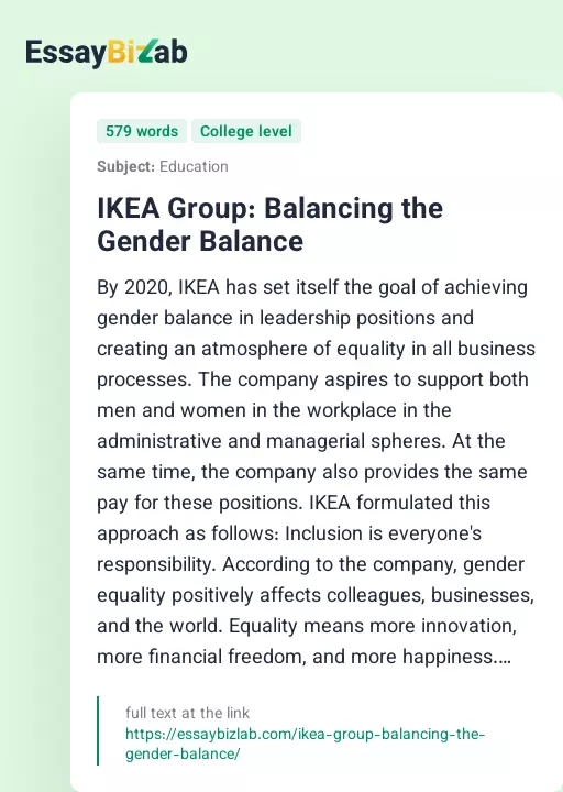IKEA Group: Balancing the Gender Balance - Essay Preview