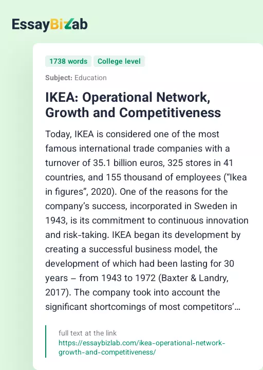 IKEA: Operational Network, Growth and Competitiveness - Essay Preview