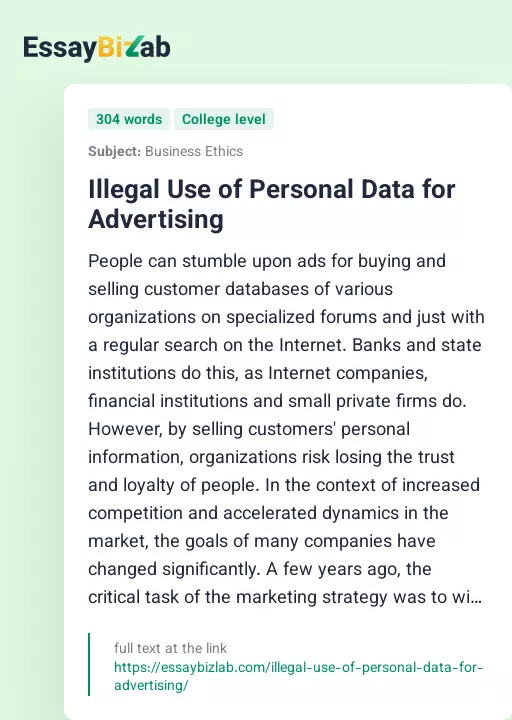 Illegal Use of Personal Data for Advertising - Essay Preview