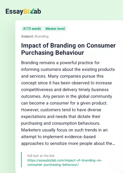 Impact of Branding on Consumer Purchasing Behaviour - Essay Preview
