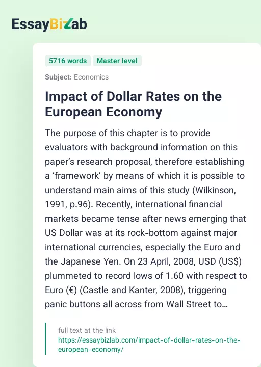 Impact of Dollar Rates on the European Economy - Essay Preview