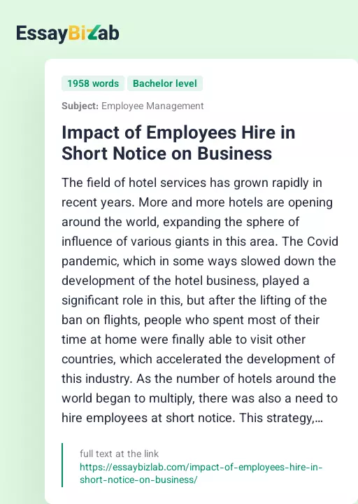 Impact of Employees Hire in Short Notice on Business - Essay Preview
