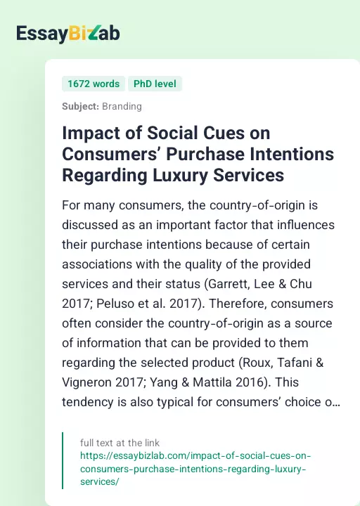 Impact of Social Cues on Consumers’ Purchase Intentions Regarding Luxury Services - Essay Preview