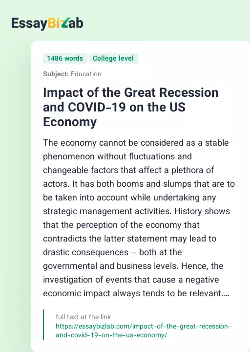 Impact of the Great Recession and COVID-19 on the US Economy - Essay Preview