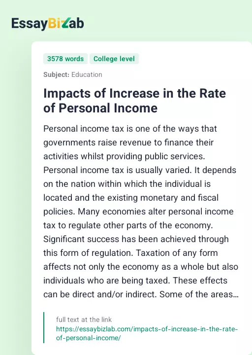Impacts of Increase in the Rate of Personal Income - Essay Preview