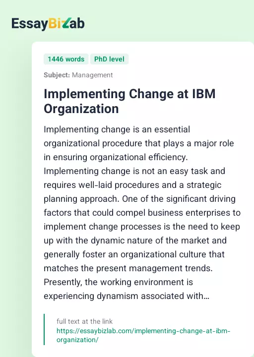 Implementing Change at IBM Organization - Essay Preview
