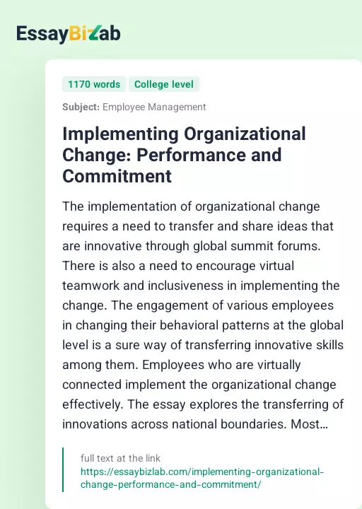 Implementing Organizational Change: Performance and Commitment - Essay Preview