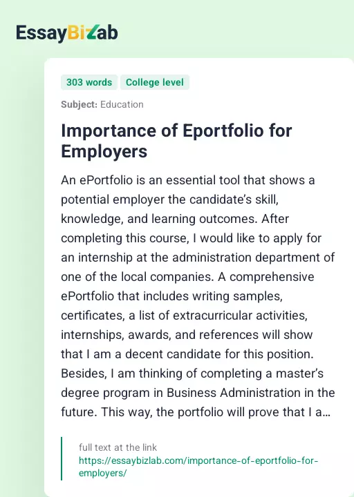 Importance of Eportfolio for Employers - Essay Preview