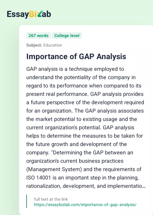 Importance of GAP Analysis - Essay Preview