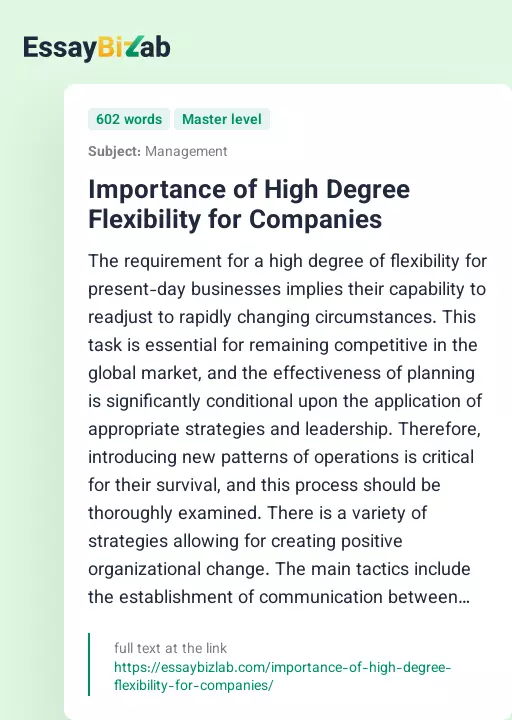 Importance of High Degree Flexibility for Companies - Essay Preview