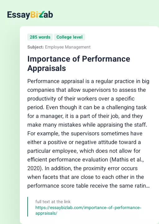 Importance of Performance Appraisals - Essay Preview