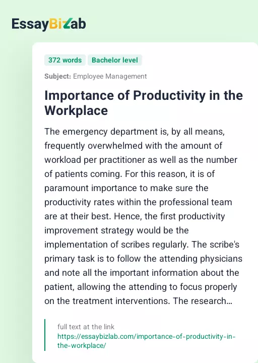 Importance of Productivity in the Workplace - Essay Preview