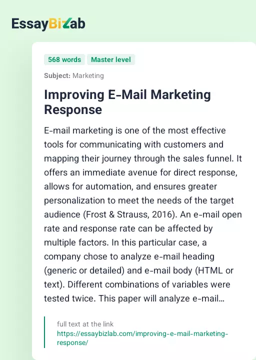 Improving E-Mail Marketing Response - Essay Preview