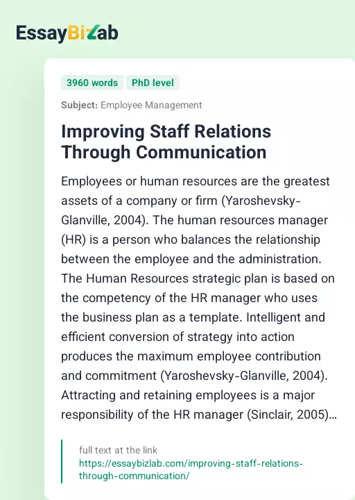 Improving Staff Relations Through Communication - Essay Preview