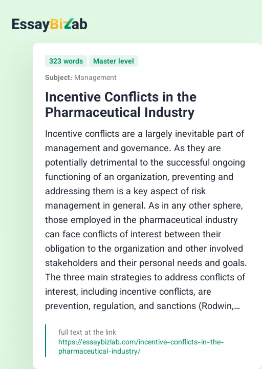 Incentive Conflicts in the Pharmaceutical Industry - Essay Preview