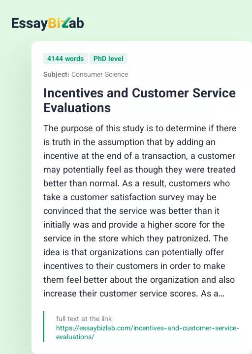 Incentives and Customer Service Evaluations - Essay Preview