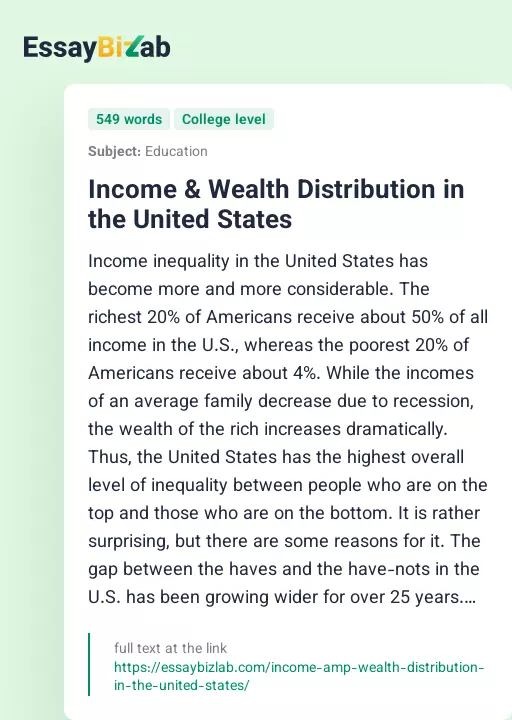 Income & Wealth Distribution in the United States - Essay Preview