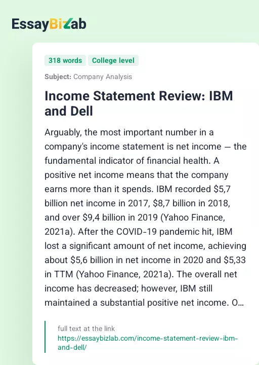 Income Statement Review: IBM and Dell - Essay Preview
