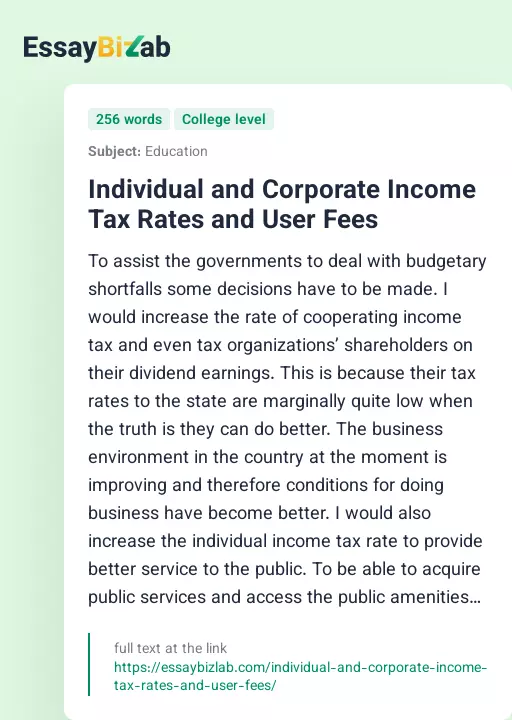 Individual and Corporate Income Tax Rates and User Fees - Essay Preview