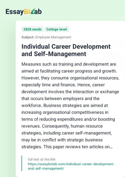 Individual Career Development and Self-Management - Essay Preview